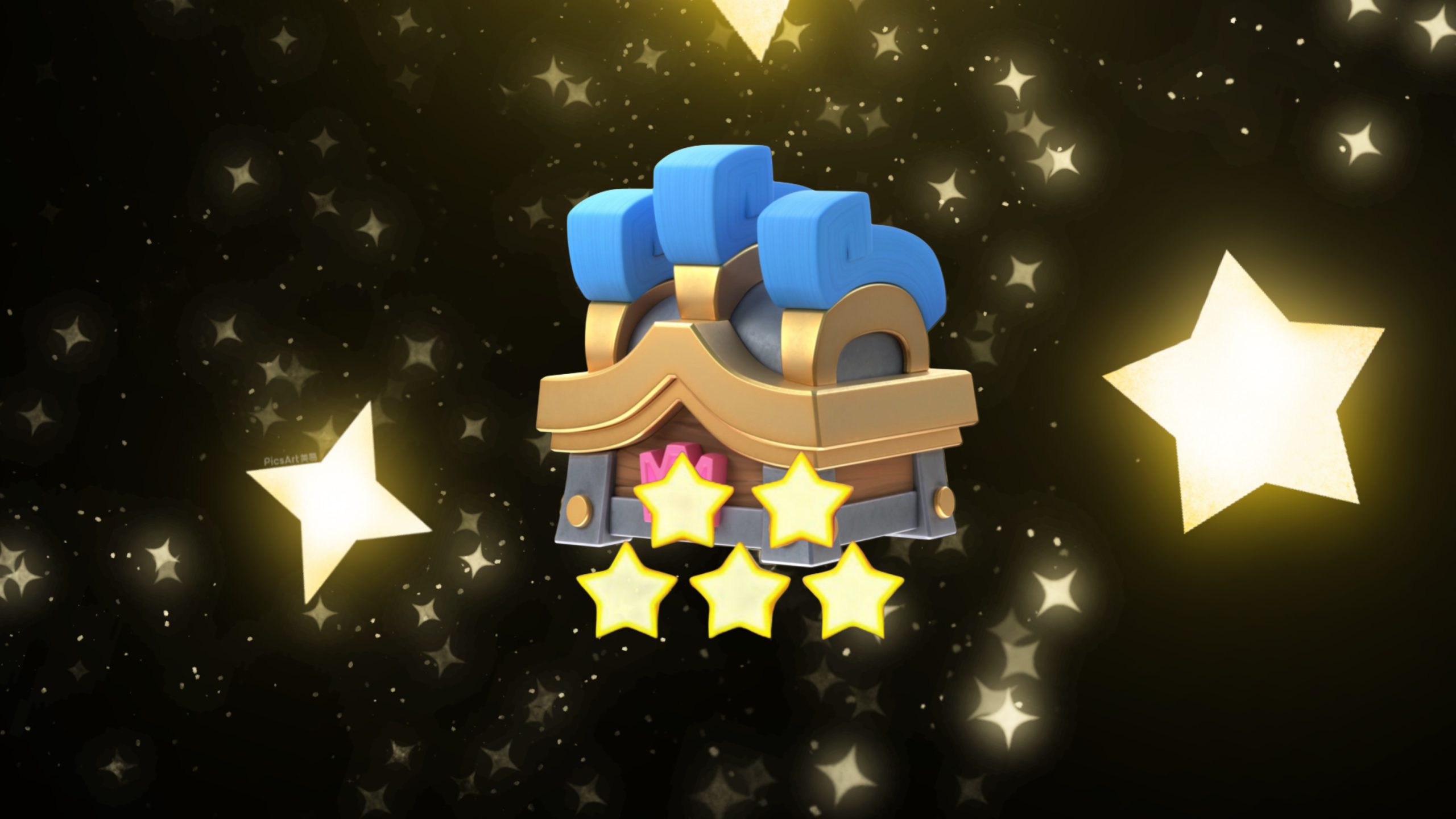 Cofre de la suerte de temporada, cofre dorado y azul con detalles brillantes y fondo desenfocado